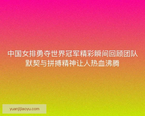 中国女排勇夺世界冠军精彩瞬间回顾团队默契与拼搏精神让人热血沸腾